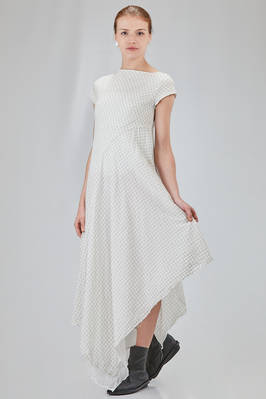 long and asymmetric dress in cotton voile with thin checks design - MARC LE BIHAN 