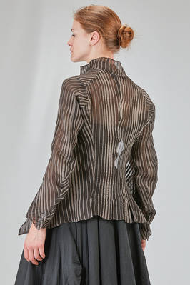 hip-lenght jacket, slim, in doubled silk voile with tone on tone lines - MARC LE BIHAN 