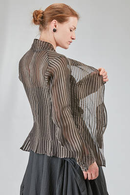 hip-lenght jacket, slim, in doubled silk voile with tone on tone lines - MARC LE BIHAN 