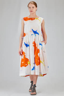 longuette dress, wide, in light washed and printed cotton poplin  - 408