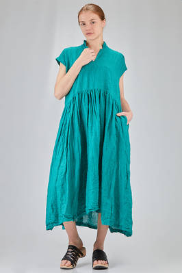 longuette dress, wide, in washed and flamed linen canvas  - 385