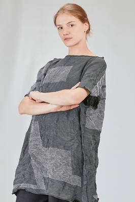 long and wide tunic in crinkled striped ecotex cotton and polyester knit - KNIT KNIT 