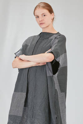 long and wide cardigan in crinkled cotton, nylon and polyamide knit with thin stripes - KNIT KNIT 