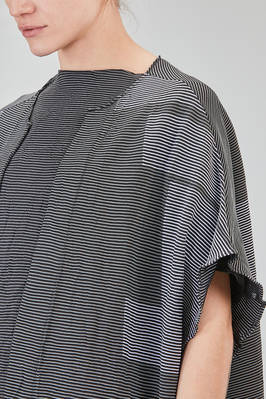 long and wide cardigan in crinkled cotton, nylon and polyamide knit with thin stripes - KNIT KNIT 
