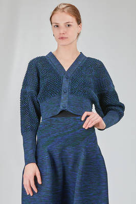 short and wide cardigan in mesh knit and tone on tone ribs in recycled polyester yarn-dyed  - 413