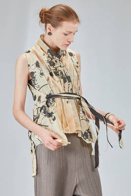 long and soft gilet in screen-printed cotton muslin - CHRISTINE MOREAU 