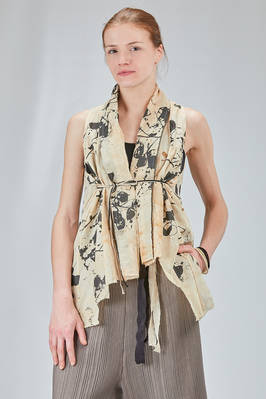 long and soft gilet in screen-printed cotton muslin - CHRISTINE MOREAU 