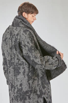 cappotto lungo e ampio in spinato con macchie devoré di lana vergine, alpaca, mohair, poliammide, lana e fettuccia in cotone - FORME D' EXPRESSION 