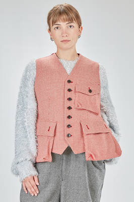 hip-lenght gilet, wide, in wool and polyurethane Prince of Wales and polyester canvas  - 381