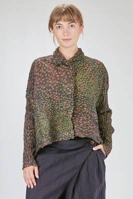 hip-lenght jacket/shirt, wide, in horizontal polyester froissé  - 123