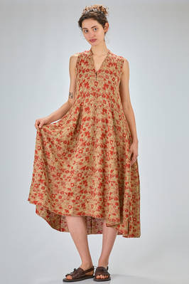 long and slim-fit dress in cotton, silk and linen knit with irregular flowers  - 227