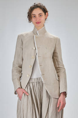hip-length jacket, slightly fitted, in washed linen herringbone and polyester san gallo lace  - 48