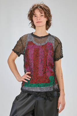 hip-lenght t-shirt, soft and asymmetrical in treated polyester net  - 157