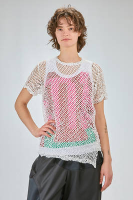 hip-lenght t-shirt, soft and asymmetrical in treated polyester net  - 157