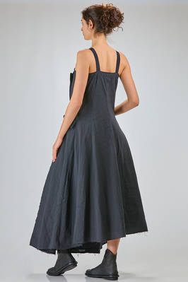 couture long slim waisted dress in flamed washed linen canvas - MARC LE BIHAN 