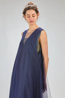 long dress, wide and flared, in polyamide tulle and washed silk crêpe de chine - MARC LE BIHAN 