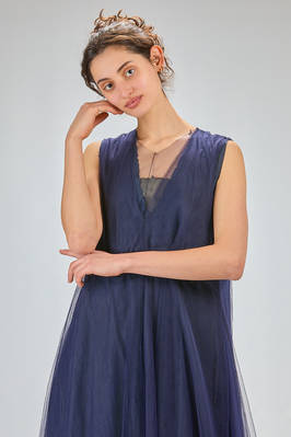 long dress, wide and flared, in polyamide tulle and washed silk crêpe de chine - MARC LE BIHAN 