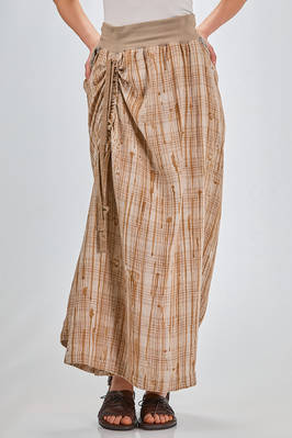 long, regular fit and asymmetrical skirt, of irregular washed linen madras, parts of cotton and cupro  - 396
