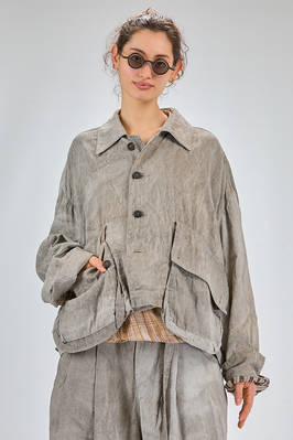 oversize caban, hip length, of treated viscose and linen canvas, internal parts of cotton, linen and cupro  - 396