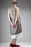 calf-length dress in silk and cotton canvas with a tye-dye dyeing with irregular and dense dots - RAGA DESIGN 