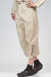 trousers in cotton canvas, modal, linen and mulberry silk with vertical stripes and braided metallic thread - RENLI SU 