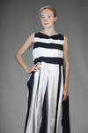 long and wide dress with linen and cotton inlays with two-tone alternating stripes - DANIELA GREGIS 