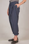 wide trousers  in washed cotton and linen canvas,, staggered high waist with raw cut profiles, rear central strap, pleats sewn on the front at the belt, diagonal welt pockets on the sides - MARC LE BIHAN 