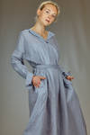 longuette dress in cotton and silk muslin with shirt stripe - FORME D' EXPRESSION 