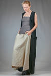 long dress, wide and asymmetrical, built in a patchwork of linen, ramie and tone-on-tone cotton - ATELIER SUPPAN 