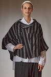 short and asymmetrical jacket in rayon canvas, polyester and nylon with vertical and diagonal irregular stripes - MOYURU 