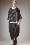 short and asymmetrical jacket in rayon canvas, polyester and nylon with vertical and diagonal irregular stripes - MOYURU 