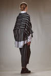 short and asymmetrical jacket in rayon canvas, polyester and nylon with vertical and diagonal irregular stripes - MOYURU 