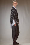 short and asymmetrical jacket in rayon canvas, polyester and nylon with vertical and diagonal irregular stripes - MOYURU 