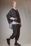 short and asymmetrical jacket in rayon canvas, polyester and nylon with vertical and diagonal irregular stripes - MOYURU 