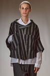 short and asymmetrical jacket in rayon canvas, polyester and nylon with vertical and diagonal irregular stripes - MOYURU 