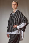 short and asymmetrical jacket in rayon canvas, polyester and nylon with vertical and diagonal irregular stripes - MOYURU 