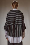 short and asymmetrical jacket in rayon canvas, polyester and nylon with vertical and diagonal irregular stripes - MOYURU 