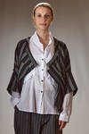 short and asymmetrical jacket in rayon canvas, polyester and nylon with vertical and diagonal irregular stripes - MOYURU 