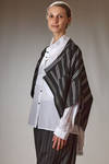 short and asymmetrical jacket in rayon canvas, polyester and nylon with vertical and diagonal irregular stripes - MOYURU 