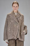 wide knee-length caban coat in double-knit fabric of wool, mohair, polyamide, yak, and elastane - BOBOUTIC 