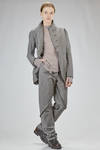 long flared jacket in washed wool, cotton, and metal chevron, lined with acetate and viscose - MARC LE BIHAN 