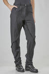 fitted pants in carded, pinstriped, and washed cotton, virgin wool, and metal chevron - MARC LE BIHAN 