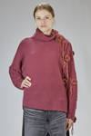 wide hip-length sweater in linx knit of wool and cashmere with silk roses - LUSSI 