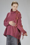 wide hip-length sweater in linx knit of wool and cashmere with silk roses - LUSSI 