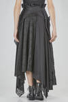 long, wide, and asymmetric skirt in embroidered cotton gauze, cotton, linen and polyester gauze, and washed ramie and polyester satin - WEN PAN 