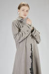 long and wide men’s shaped trench coat in lightweight wool and contrast color interior in cotton lace - WEN PAN 