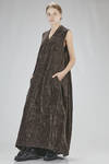 long, wide, and asymmetric dress in washed and creased cotton velvet with thin vertical stripes, lined with printed silk and elastane - ZIGGY CHEN 