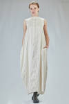 long and wide dress in washed cotton and cupro canva with vertical stripes - MARC LE BIHAN 