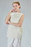 sleeveless top in washed cotton and cupro canva with small stripes - MARC LE BIHAN 