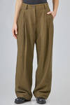long and wide trousers in spotted virgin wool and hemp bouclé - ZIGGY CHEN 